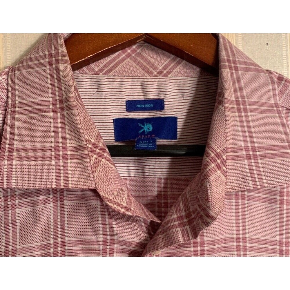 EGARA 3XLT Men’s Button Up Casual Shirt Maroon Windowpane Strips EXCELLENT UC